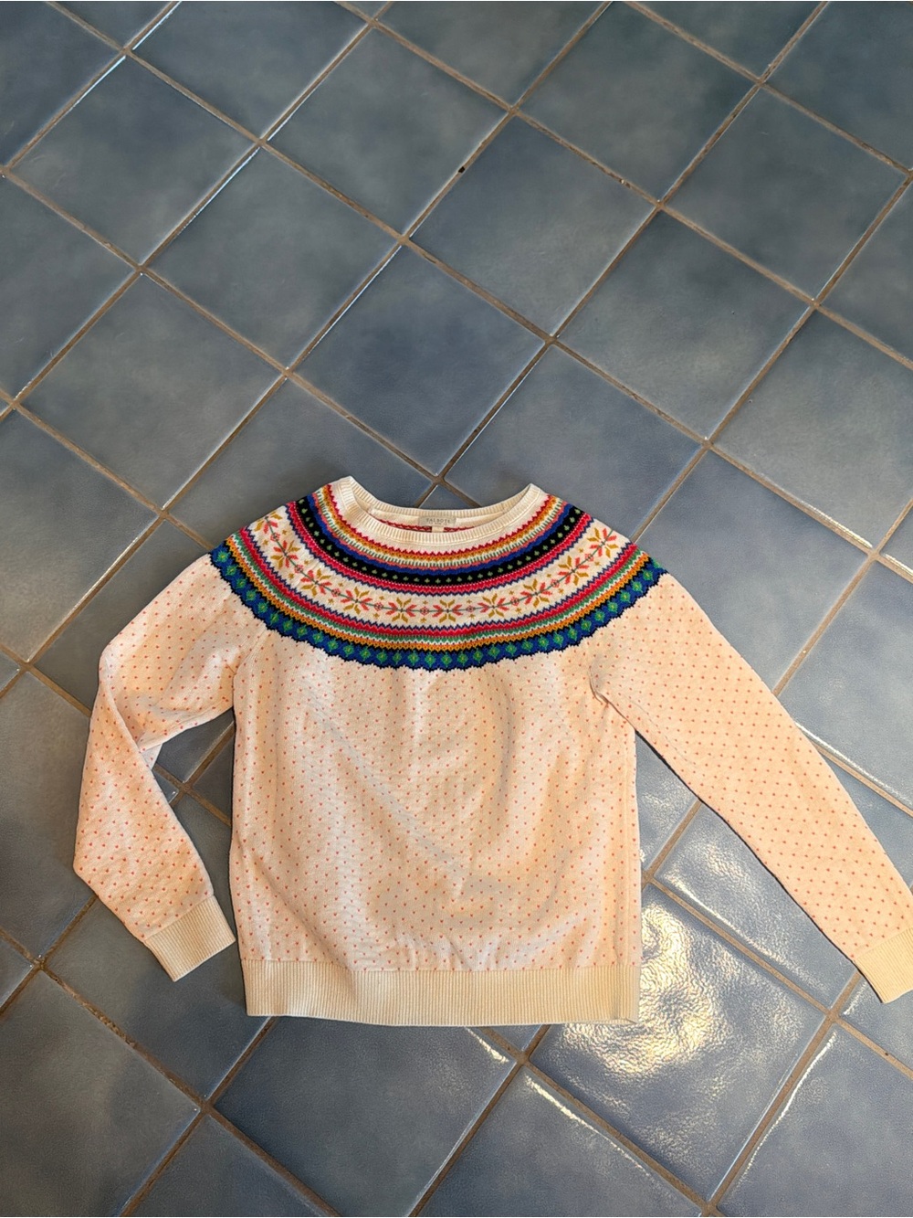 Talbots Cream Sweater with Multicolor Fair Isle Yoke
